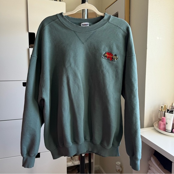 Vintage Jerzees Green Blueish Crewneck Oversized Sweatshirt - Picture 2 of 4